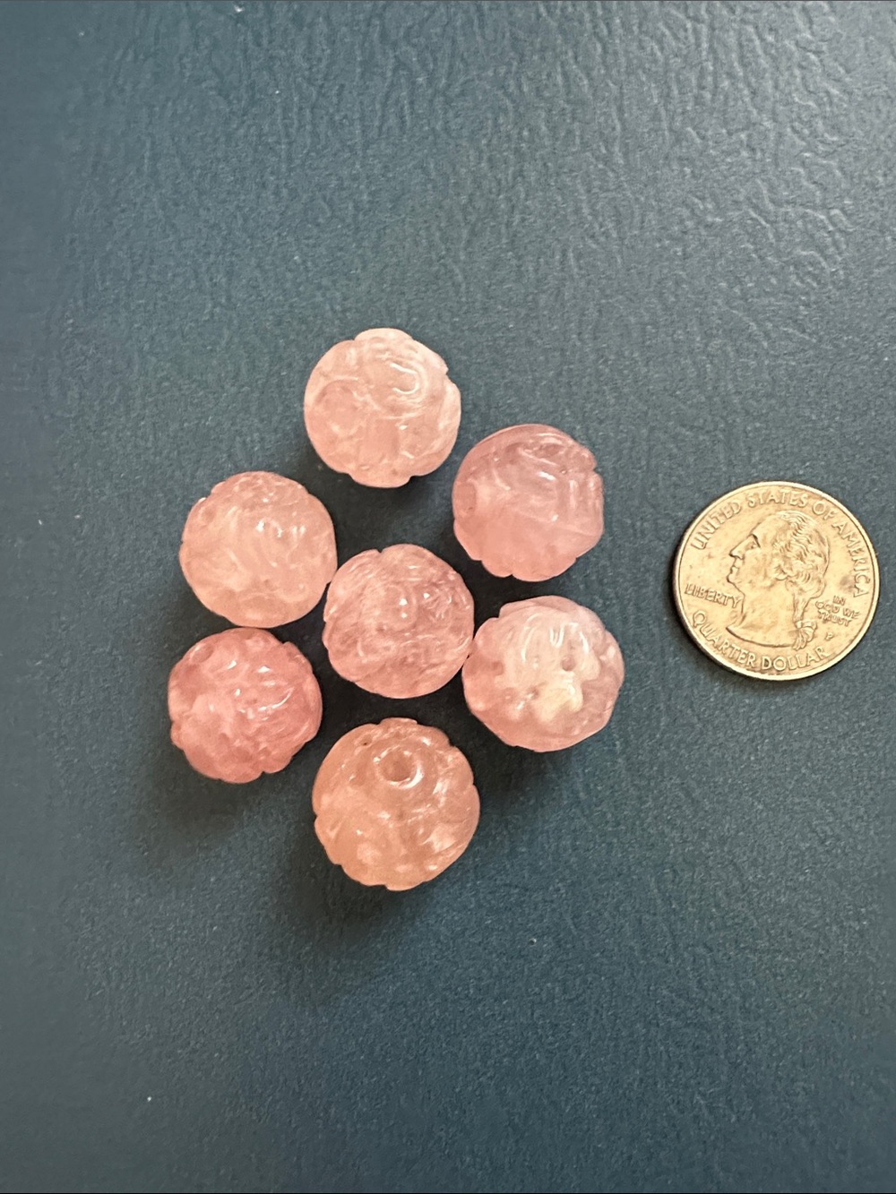 💕 Vintage Carved Rose Quartz Beads A